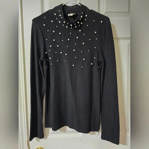 Hem & Thread Pearl Embellished Mockneck Sweater, Soft & Lightweight, Chic, EUC!